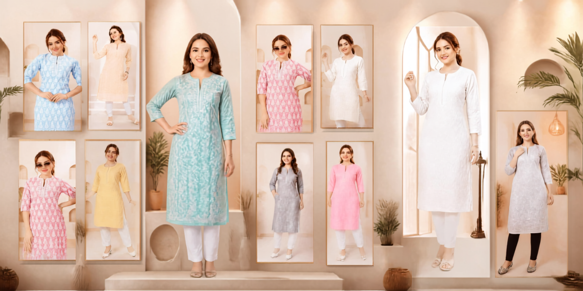 Long Chikankari Kurtis
