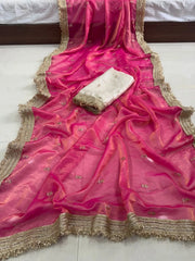 Insta Viral Space Silk Saree Multi Sequence Full Worked With Contrast Blouse