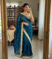 Insta Viral Space Silk Saree Multi Sequence Full Worked With Contrast Blouse