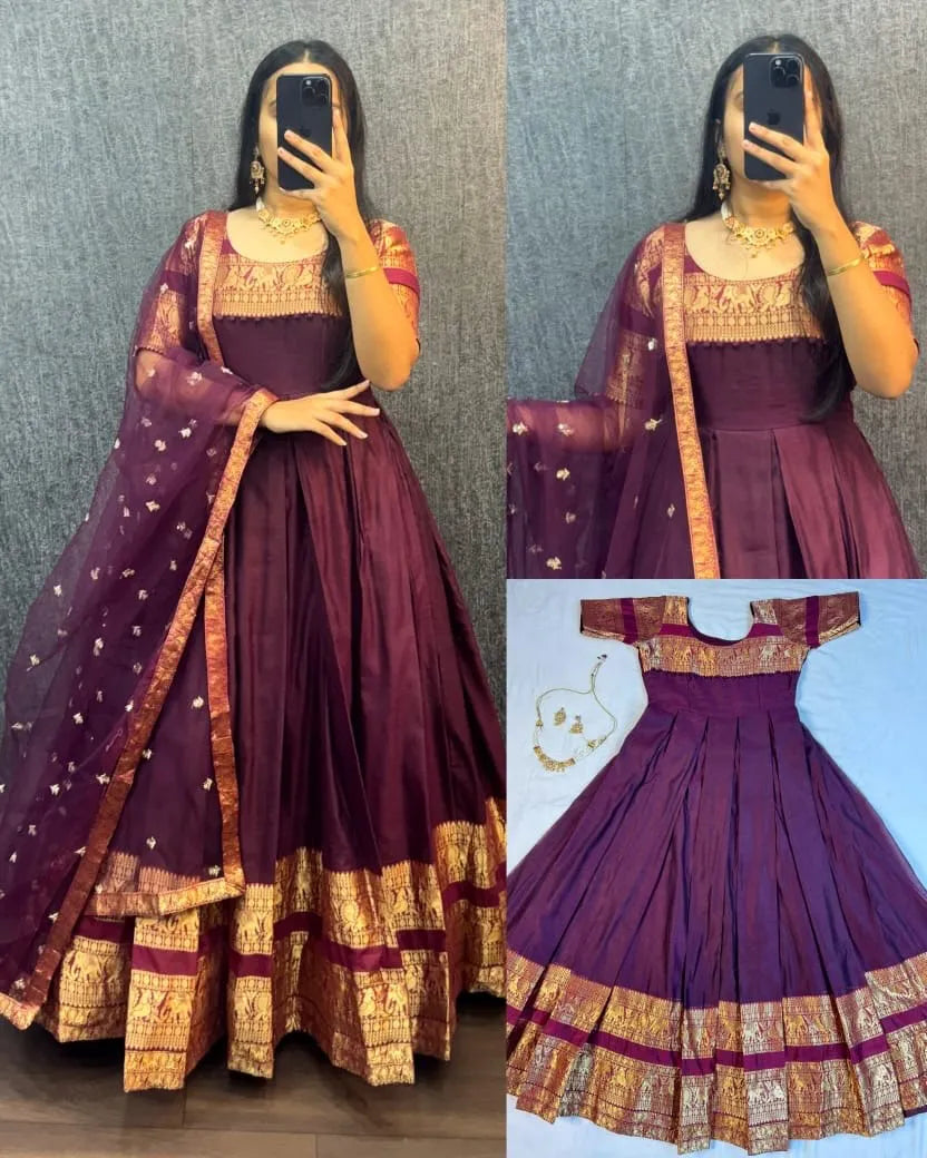 Traditional Ethnic Gown Set with Dupatta