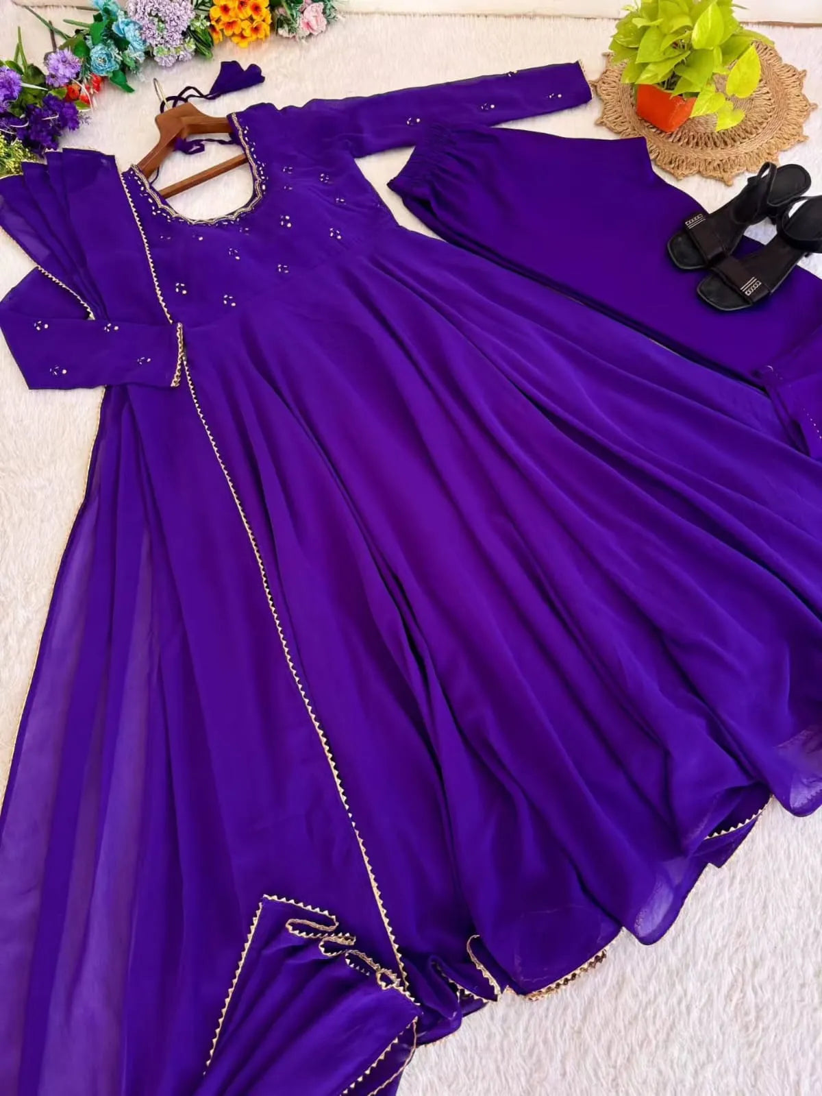 Premium Georgette Minnale Anarkali Set With Bottom & Dupatta