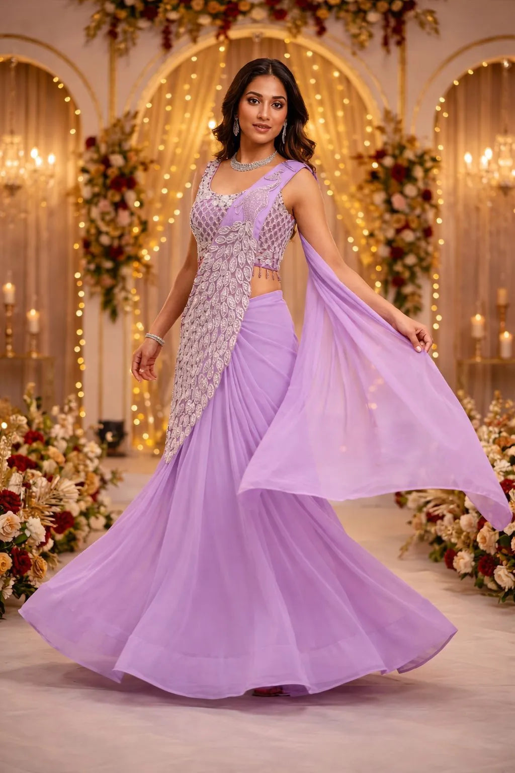 Trending Embroidery Sequence work Ready to Wear Saree Set with Embroidery Blouse