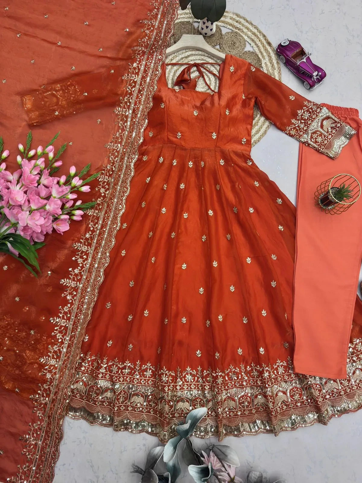 Designer Fendy Silk Embroidery Party Wear Gown Set