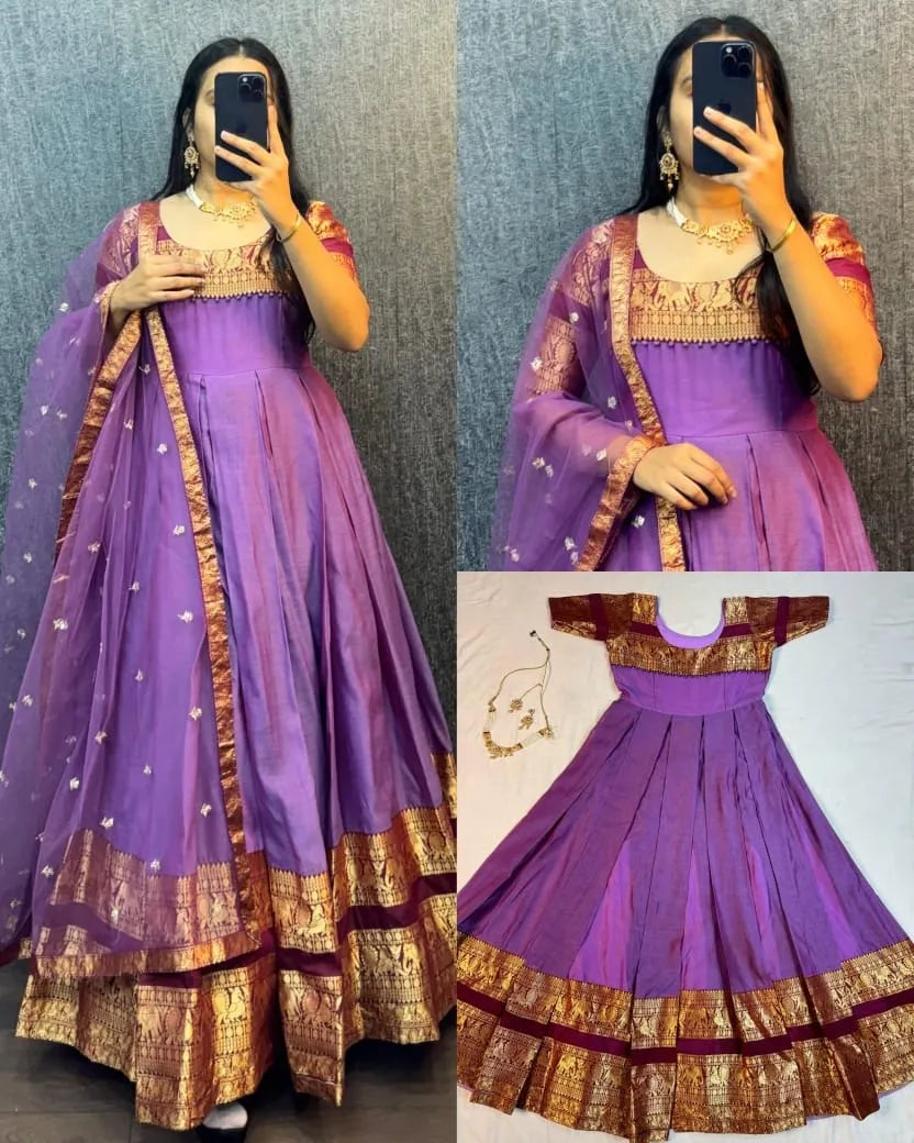 Traditional Ethnic Gown Set with Dupatta