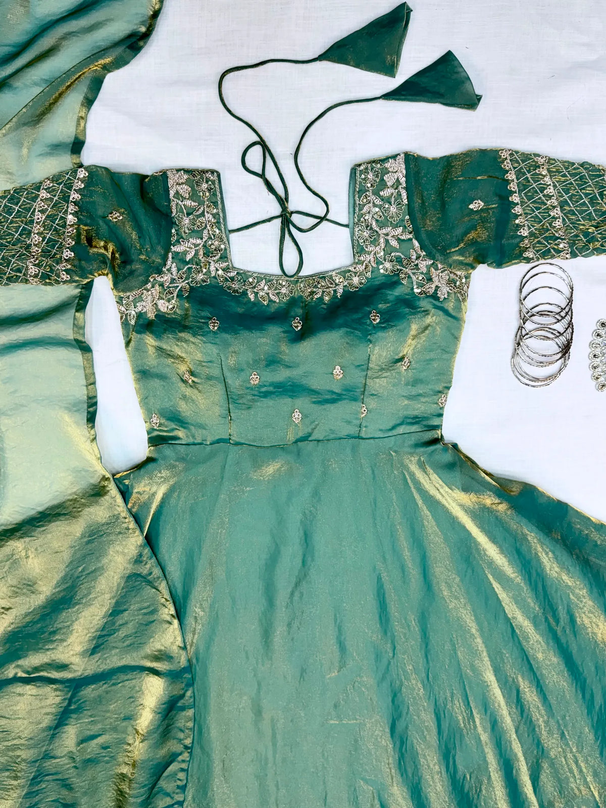 Luxurious Premium Fendy Satin Embroidery Work Gown With Dupatta