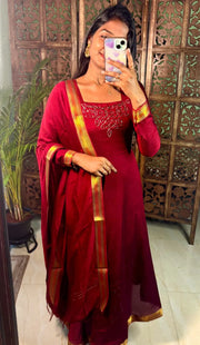 Kadhalar Dhinam Roja Outfit Recreation Hand Work Gown with Duppata
