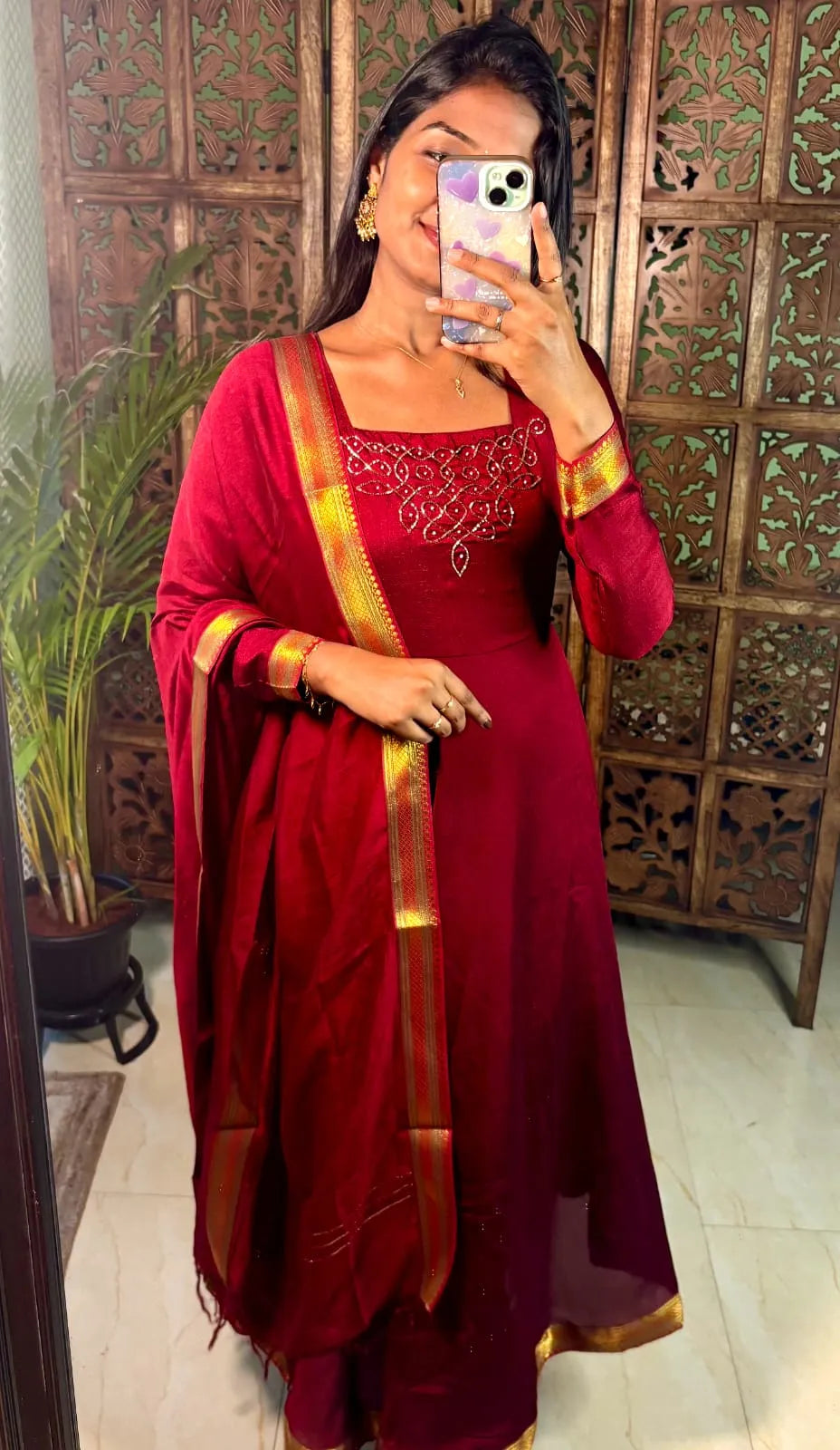 Kadhalar Dhinam Roja Outfit Recreation Hand Work Gown with Duppata