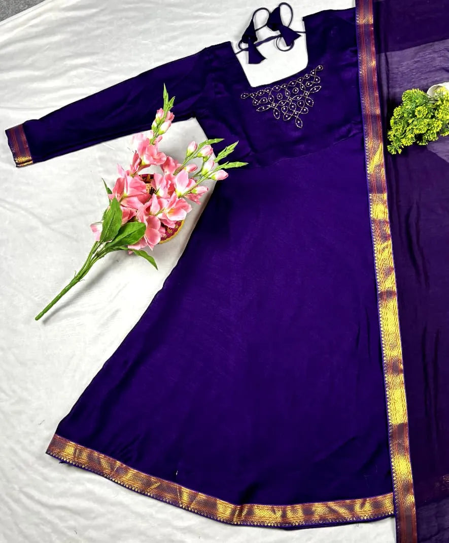 Kadhalar Dhinam Roja Outfit Recreation Hand Work Gown with Duppata