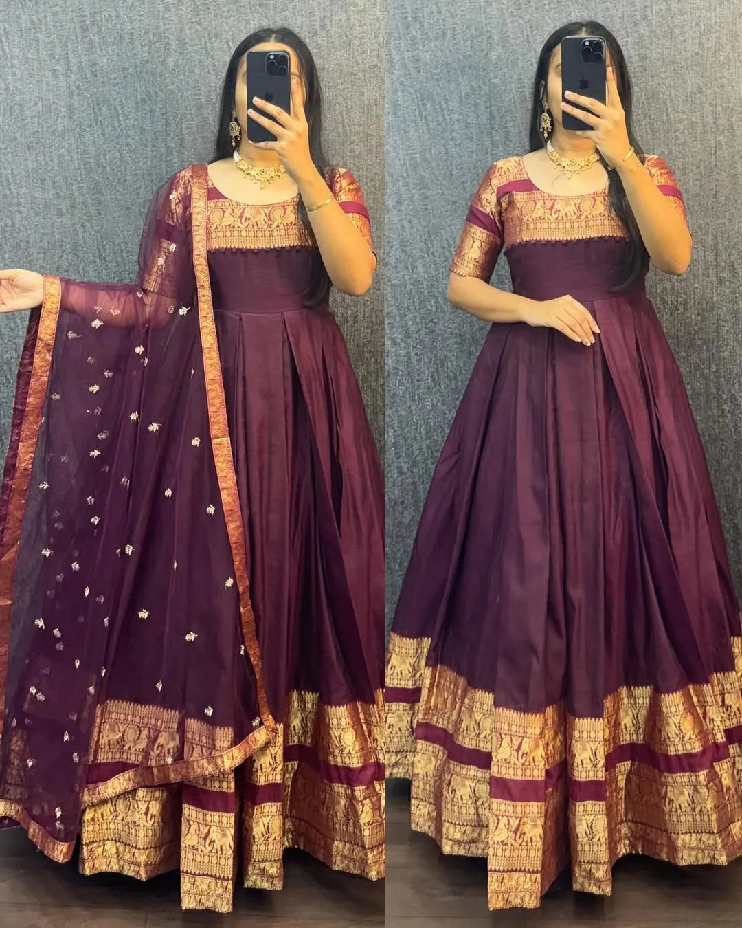 Traditional Ethnic Gown Set with Dupatta