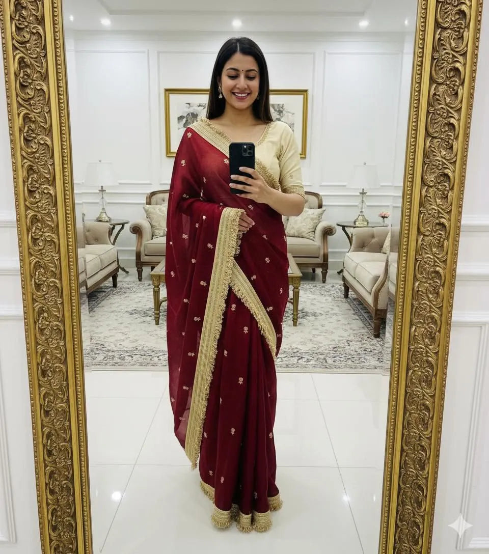 Insta Viral Space Silk Saree Multi Sequence Full Worked With Contrast Blouse