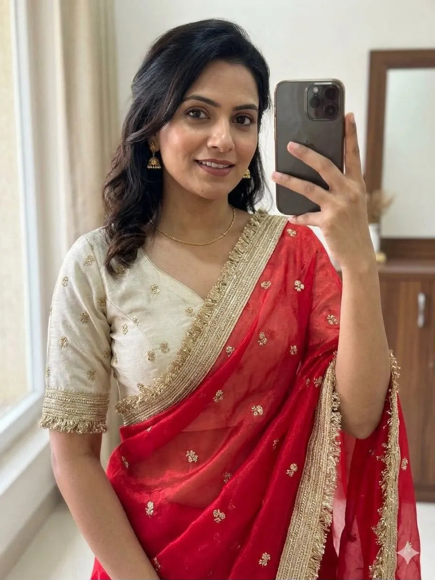 Insta Viral Space Silk Saree Multi Sequence Full Worked With Contrast Blouse