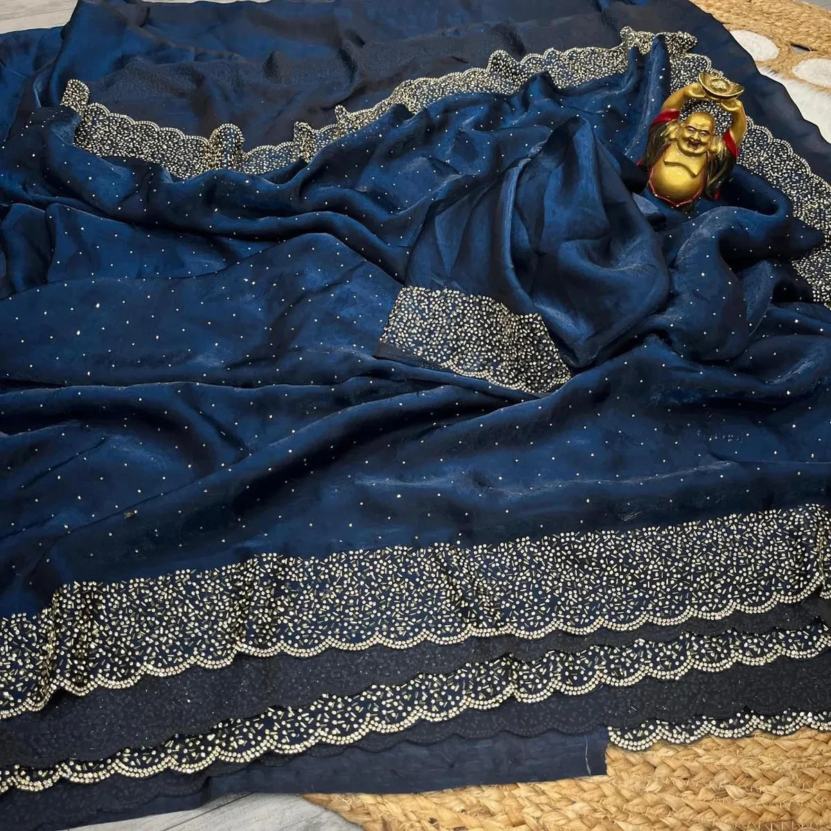 Most Ever Gorgeous Space Silk Saree With Attractive Blouse Piece