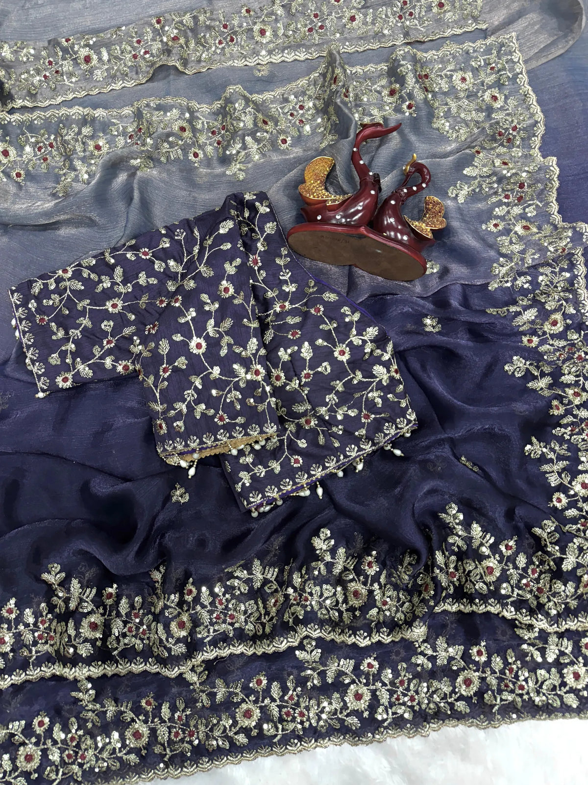 Beautiful Soft Fendy Sequence Embroidery Work Sarees