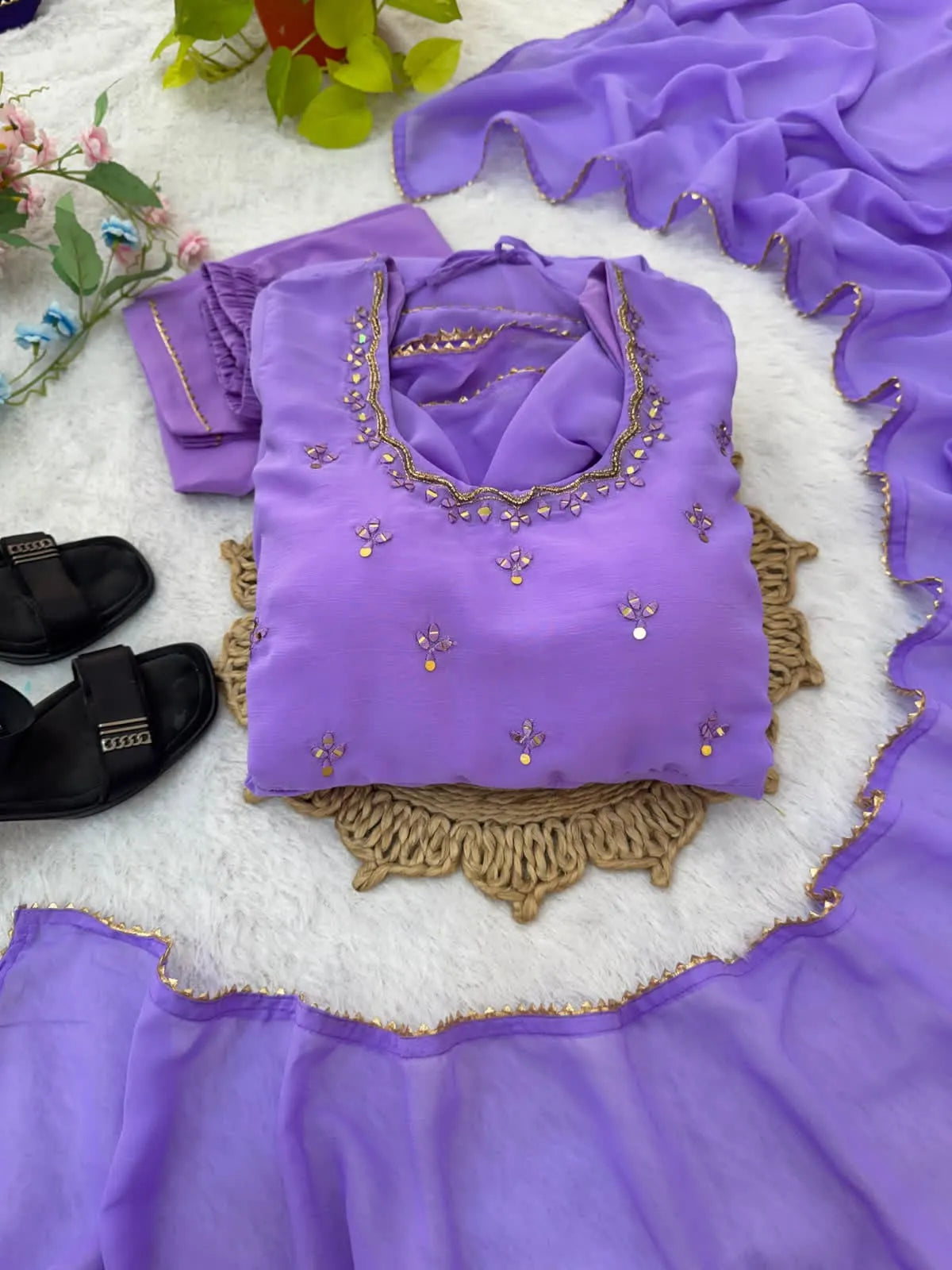 Premium Georgette Minnale Anarkali Set With Bottom & Dupatta