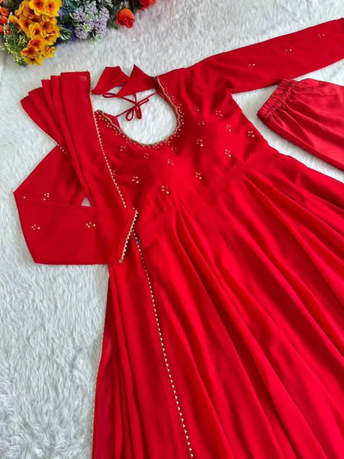 Premium Georgette Minnale Anarkali Set With Bottom & Dupatta