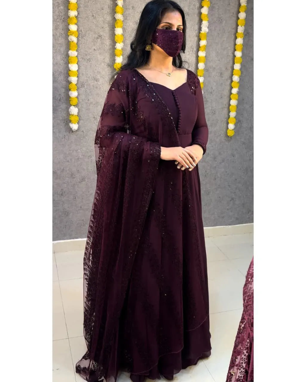 Premium Faux Georgette Gown With Embroidery Dupatta
