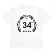 Men's PC Cotton 34th Anniversary Printed T Shirt (Color: White, Thread Count: 180GSM)