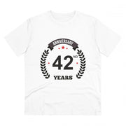 Men's PC Cotton 42nd Anniversary Printed T Shirt (Color: White, Thread Count: 180GSM)