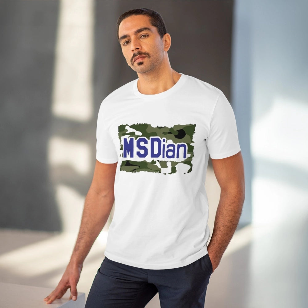 Men's PC Cotton Cricket Design Printed T Shirt (Color: White, Thread Count: 180GSM)
