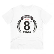 Men's PC Cotton 8th Anniversary Printed T Shirt (Color: White, Thread Count: 180GSM)