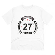 Men's PC Cotton 27th Anniversary Printed T Shirt (Color: White, Thread Count: 180GSM)