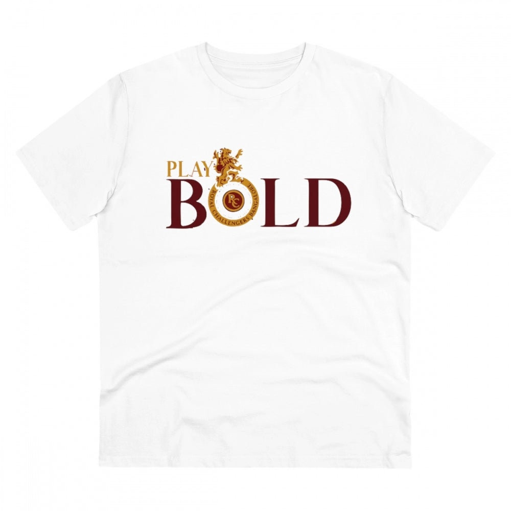 Men's PC Cotton Cricket Design Printed T Shirt (Color: White, Thread Count: 180GSM)