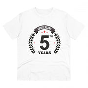 Men's PC Cotton 5th Anniversary Printed T Shirt (Color: White, Thread Count: 180GSM)
