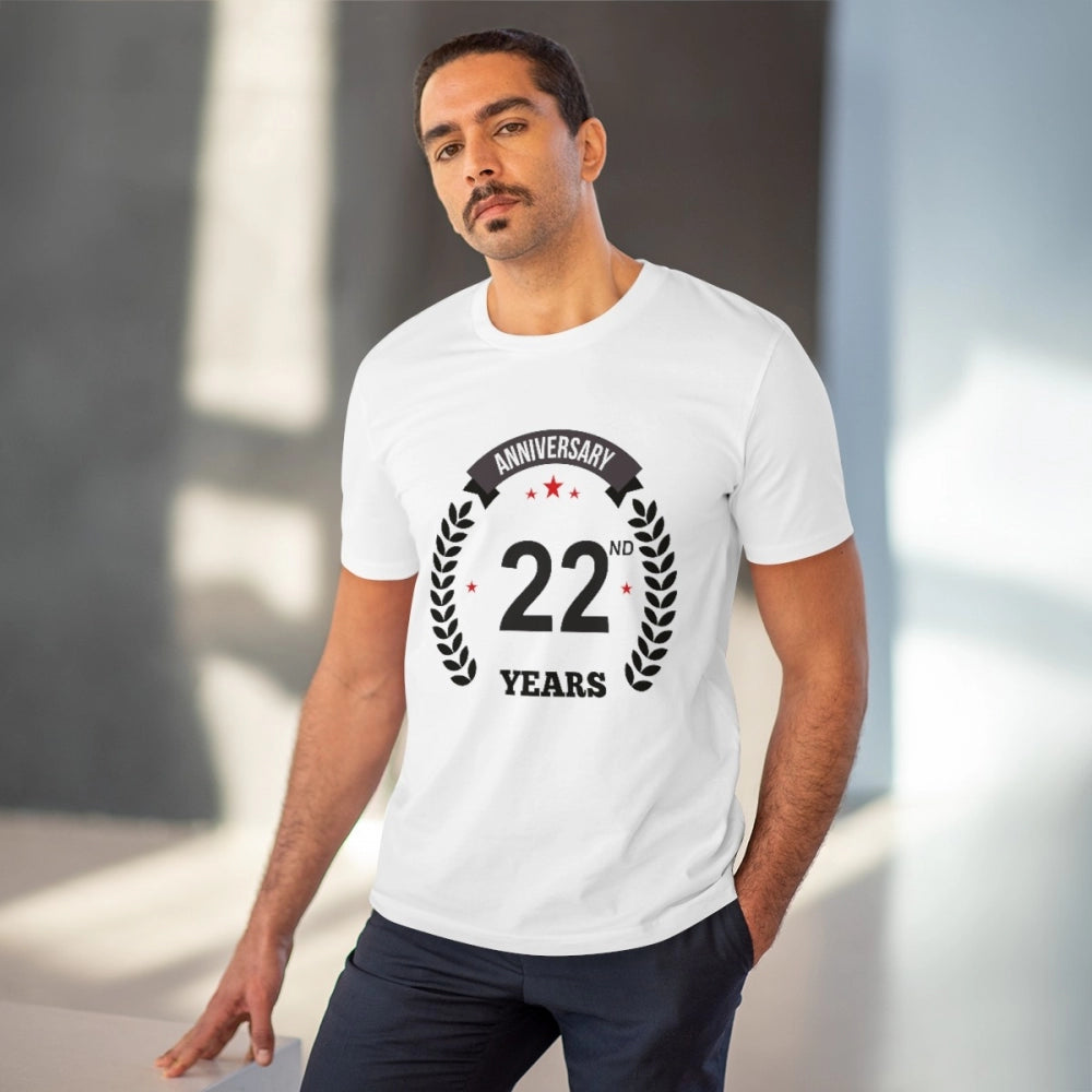 Men's PC Cotton 22nd Anniversary Printed T Shirt (Color: White, Thread Count: 180GSM)
