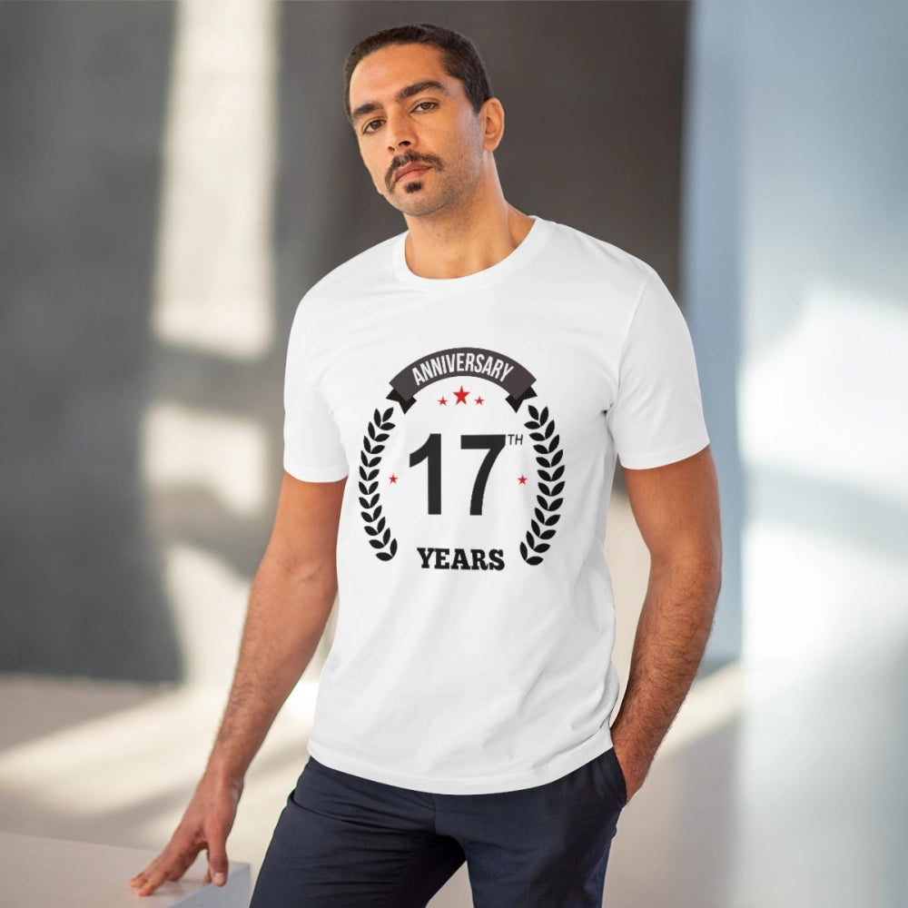 Men's PC Cotton 17th Anniversary Printed T Shirt (Color: White, Thread Count: 180GSM)