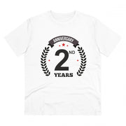 Men's PC Cotton 2nd Anniversary Printed T Shirt (Color: White, Thread Count: 180GSM)