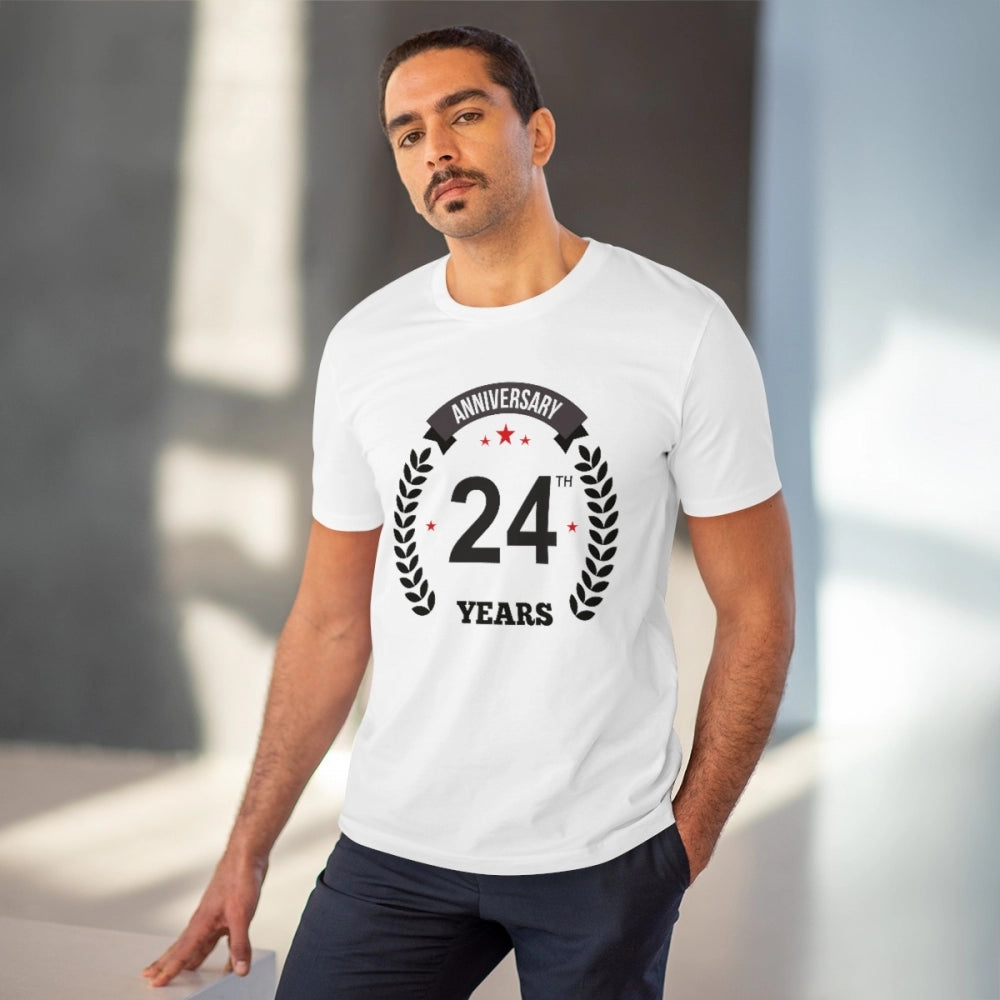 Men's PC Cotton 24th Anniversary Printed T Shirt (Color: White, Thread Count: 180GSM)