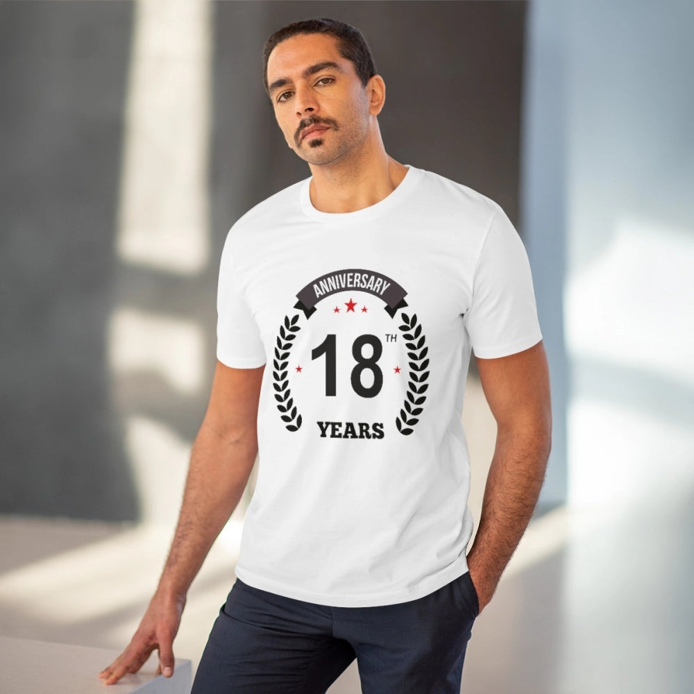 Men's PC Cotton 18th Anniversary Printed T Shirt (Color: White, Thread Count: 180GSM)