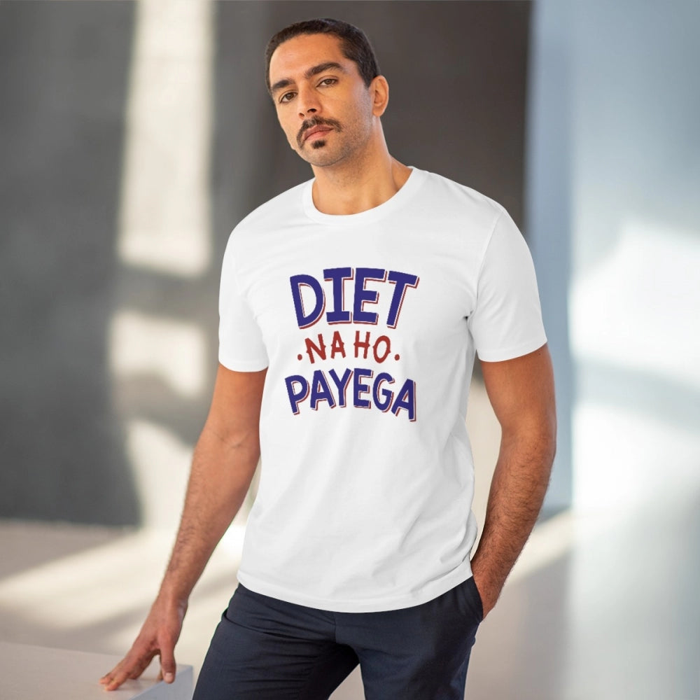 Men's PC Cotton Diet Na Ho Payega Printed T Shirt (Color: White, Thread Count: 180GSM)
