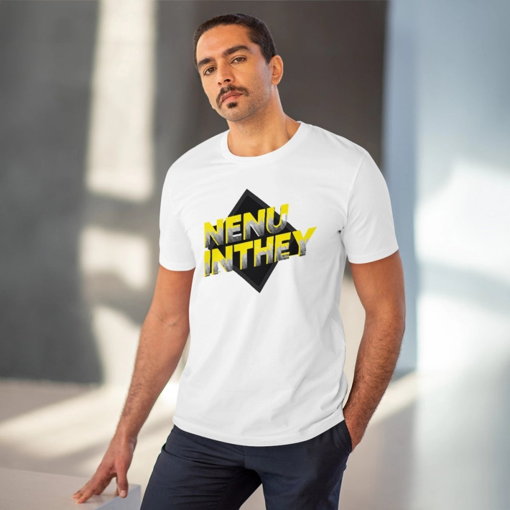 Men's PC Cotton Telugu Desing Printed T Shirt (Color: White, Thread Count: 180GSM)