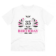 Men's PC Cotton 35th Birthday Printed T Shirt (Color: White, Thread Count: 180GSM)