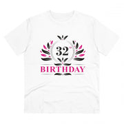 Men's PC Cotton 32nd Birthday Printed T Shirt (Color: White, Thread Count: 180GSM)