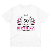 Men's PC Cotton 50th Birthday Printed T Shirt (Color: White, Thread Count: 180GSM)
