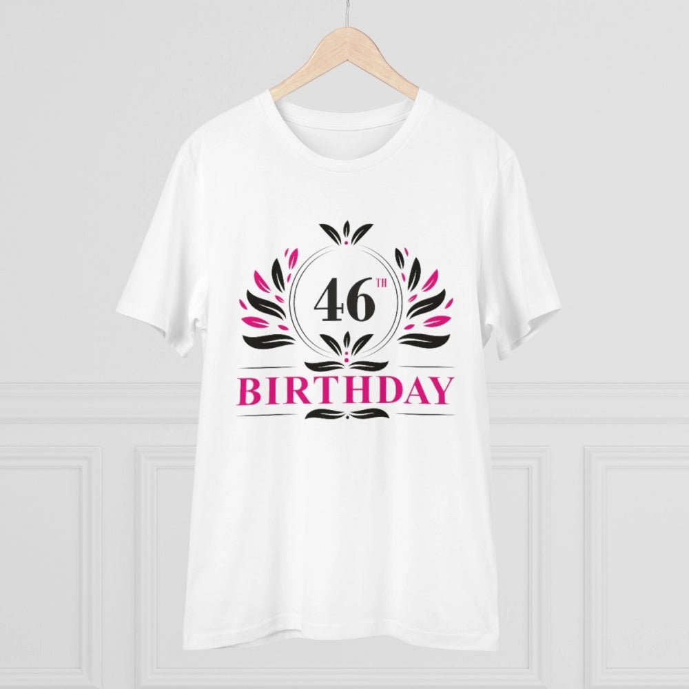Men's PC Cotton 46th Birthday Printed T Shirt (Color: White, Thread Count: 180GSM)