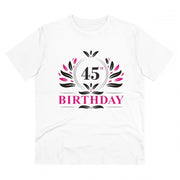 Men's PC Cotton 45th Birthday Printed T Shirt (Color: White, Thread Count: 180GSM)