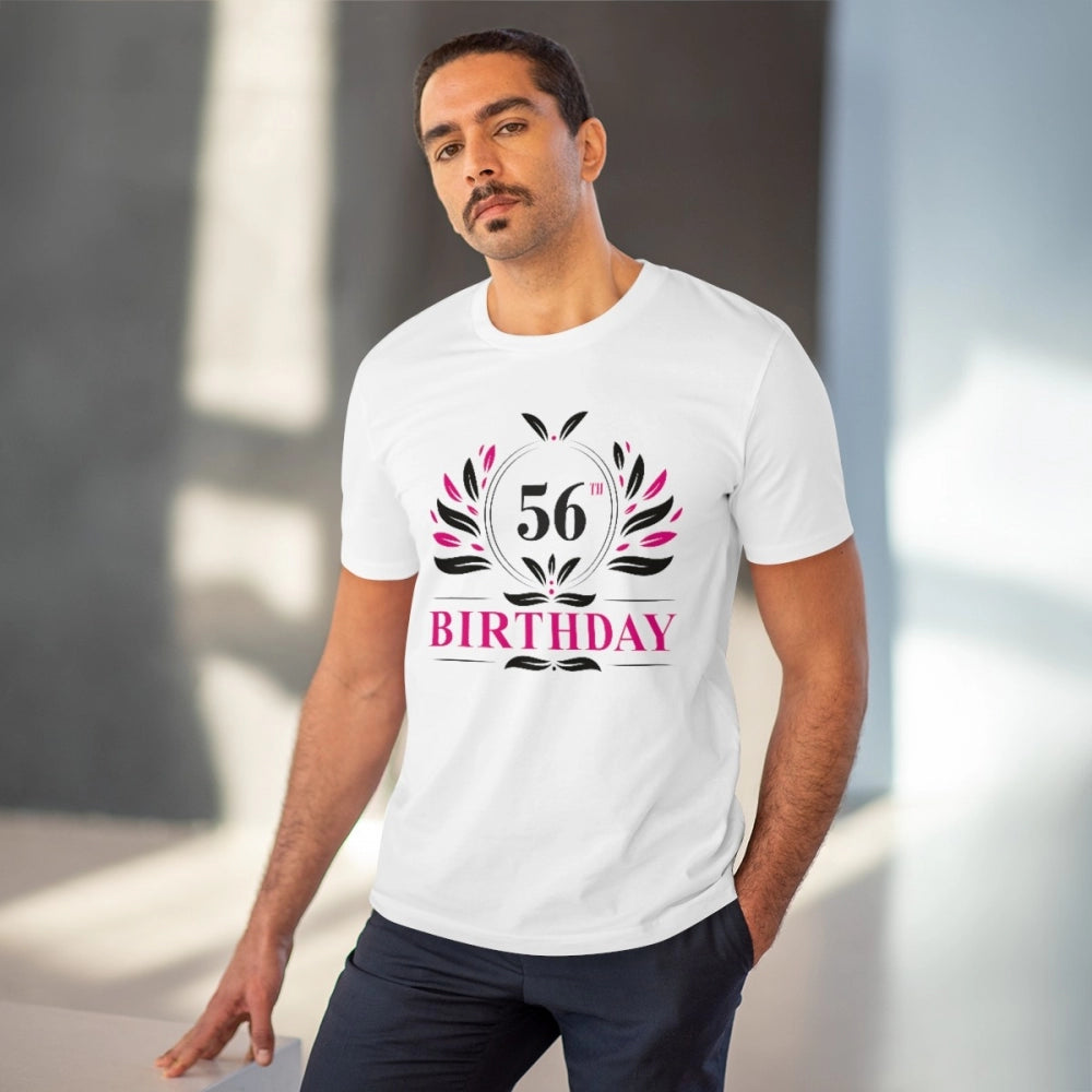 Men's PC Cotton 56th Birthday Printed T Shirt (Color: White, Thread Count: 180GSM)