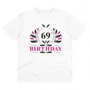 Men's PC Cotton 69th Birthday Printed T Shirt (Color: White, Thread Count: 180GSM)