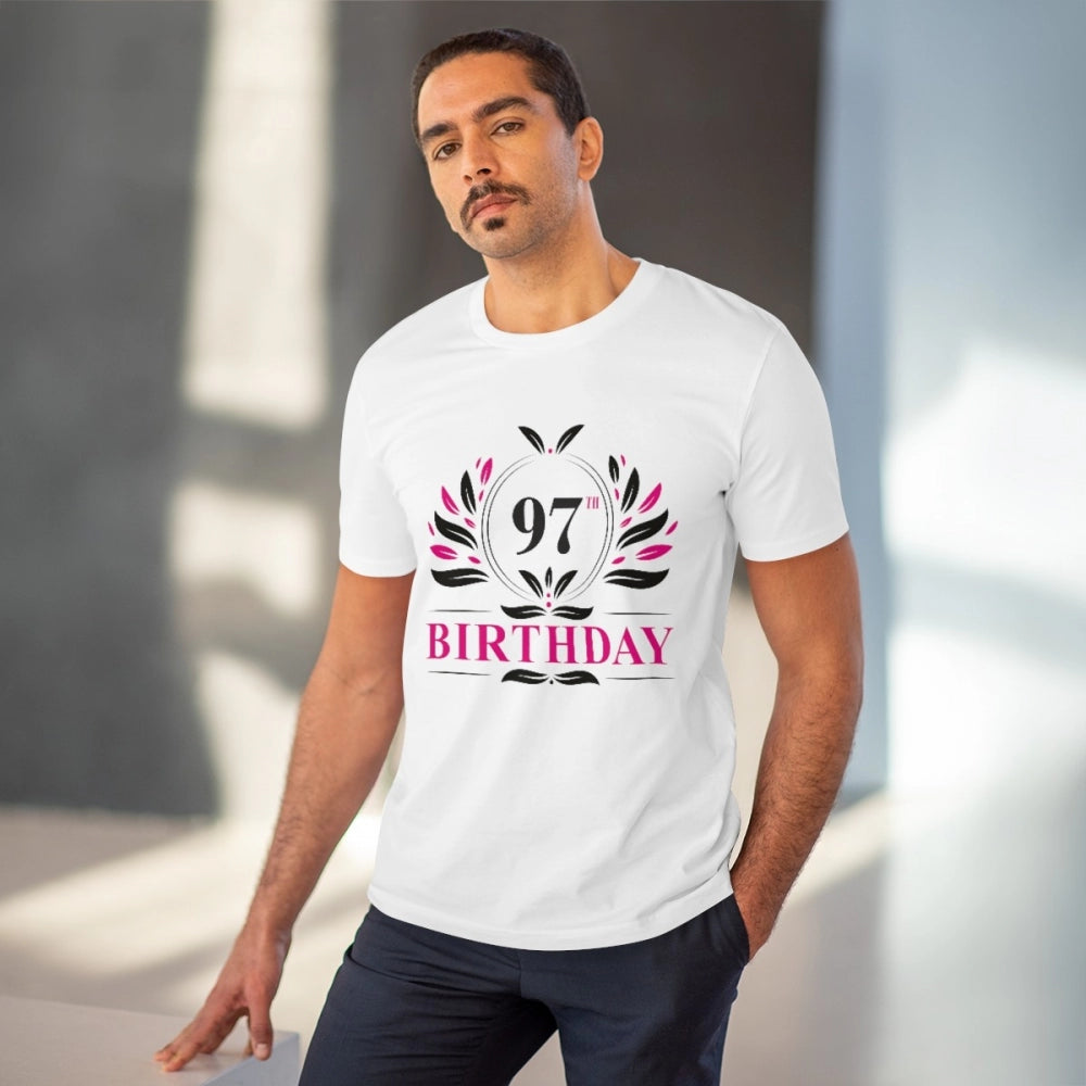 Men's PC Cotton 97th Birthday Printed T Shirt (Color: White, Thread Count: 180GSM)