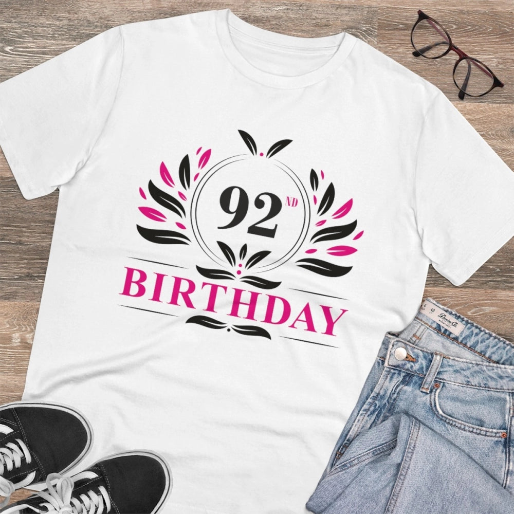 Men's PC Cotton 92nd Birthday Printed T Shirt (Color: White, Thread Count: 180GSM)