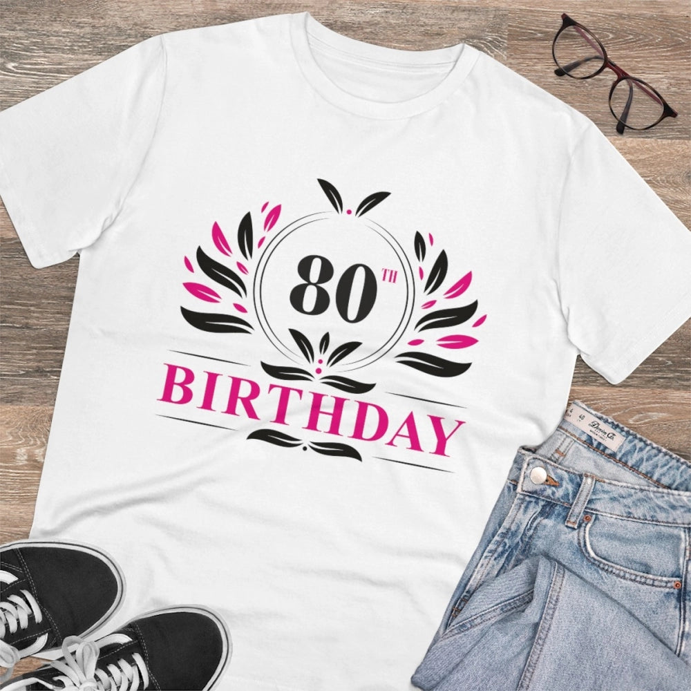 Men's PC Cotton 80th Birthday Printed T Shirt (Color: White, Thread Count: 180GSM)