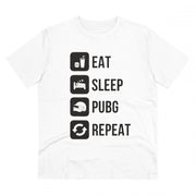 Men's PC Cotton Eat Sleep Pubg Repeat Printed T Shirt (Color: White, Thread Count: 180GSM)