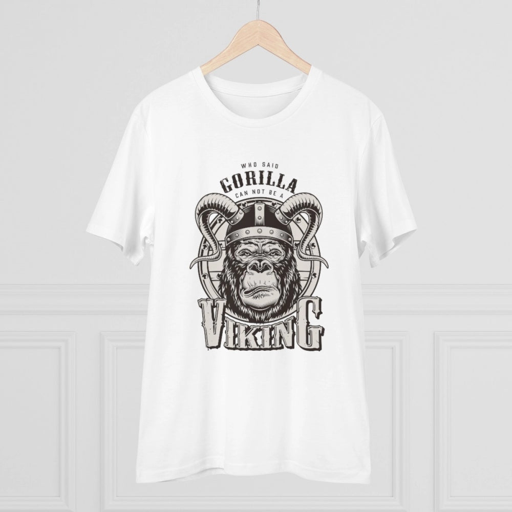 Men's PC Cotton Gorila Desing Printed T Shirt (Color: White, Thread Count: 180GSM)
