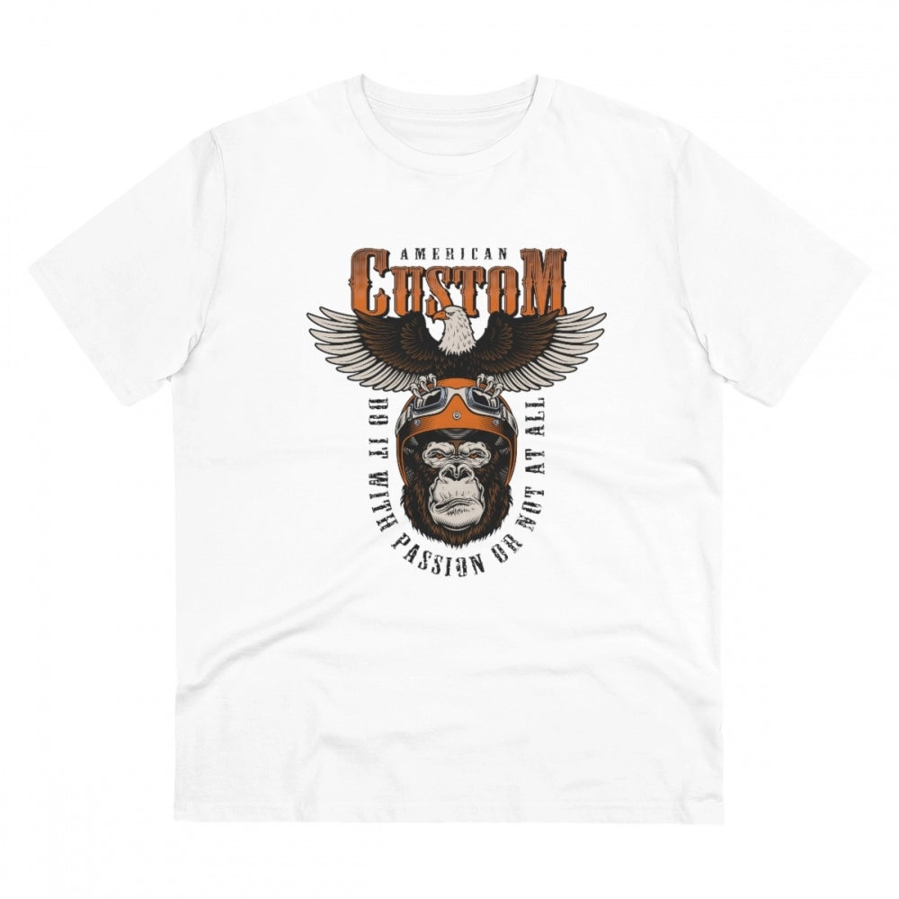 Men's PC Cotton Gorila Desing Printed T Shirt (Color: White, Thread Count: 180GSM)