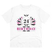 Men's PC Cotton 24th Birthday Printed T Shirt (Color: White, Thread Count: 180GSM)