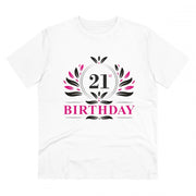 Men's PC Cotton 21st Birthday Printed T Shirt (Color: White, Thread Count: 180GSM)