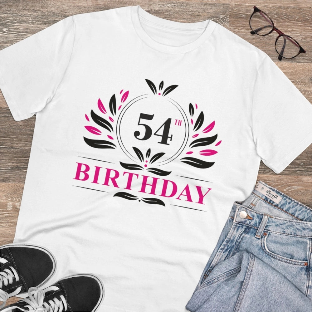 Men's PC Cotton 54th Birthday Printed T Shirt (Color: White, Thread Count: 180GSM)